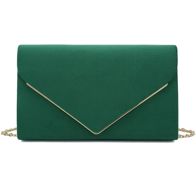 CHARMING TAILOR Faux Suede Clutch Bag Elegant Metal Binding Evening Purse for Wedding/Prom/Black-Tie Events (Green) - Image 1